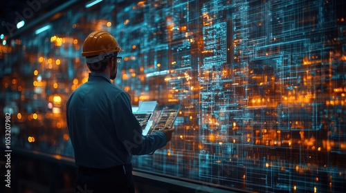 Wallpaper Mural Worker interacting with a digital interface in a tech environment. Torontodigital.ca