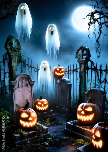 A spooky pumpkin Halloween dark a misty. Generative By Ai