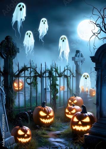 A spooky pumpkin Halloween dark a misty. Generative By Ai