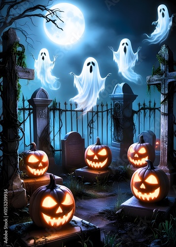 A spooky pumpkin Halloween dark a misty. Generative By Ai