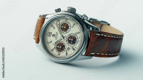 Silver and Brown Wristwatch with Leather Strap