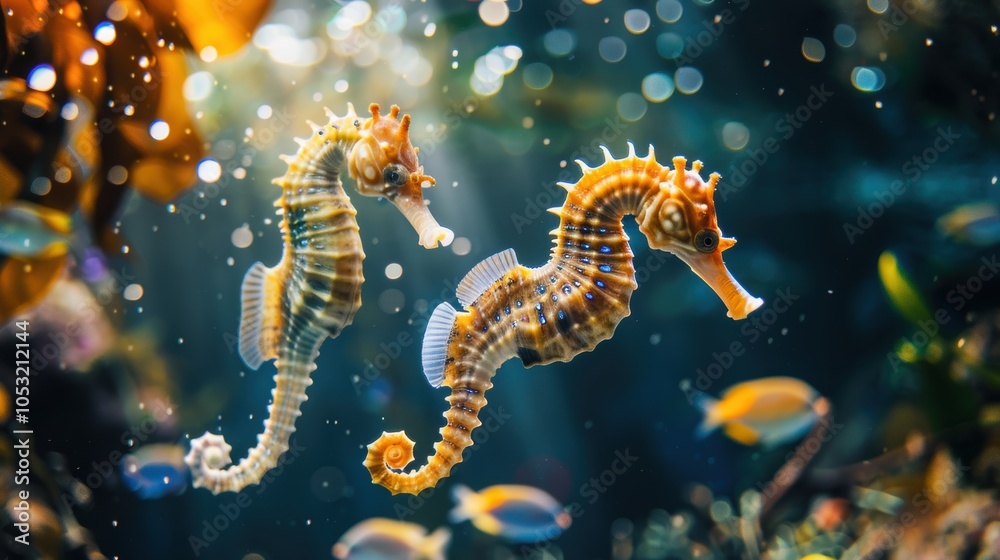 Fototapeta premium Serene Seahorses Swimming in Crystal Clear Water