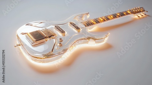 A Transparent Electric Guitar with a Golden Glow