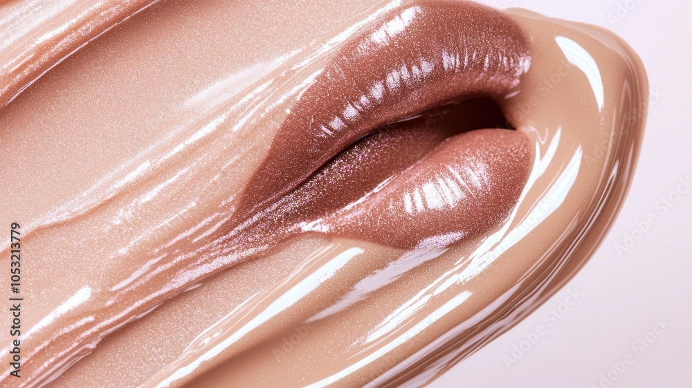 Fototapeta premium Beige nude tone lipstick make up isolated on a studio background,natural Liquid lipsticks,makeup cosmetic lips, product mockup for beauty fashion business,sale,swatch color,template.