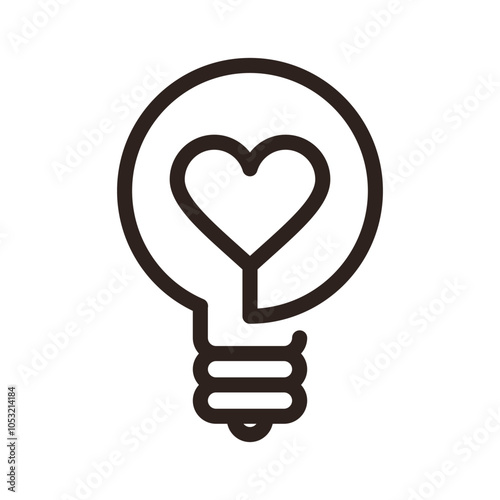 Light bulb icon with heart sign, think love bulb idea, valentine light bulb