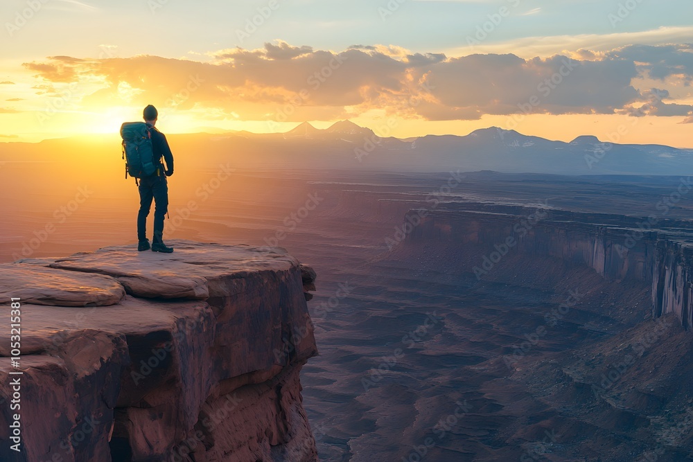 Fototapeta premium A solo hiker standing on the edge of a cliff