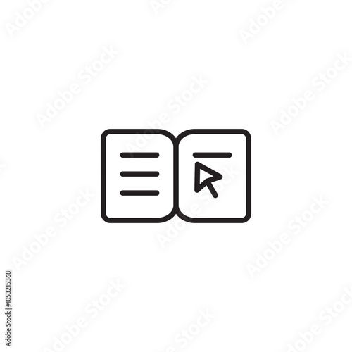 An icon representing online reading, e-books, or digital libraries. The open book and cursor symbolize the ability to access and read digital content. Editable icon.