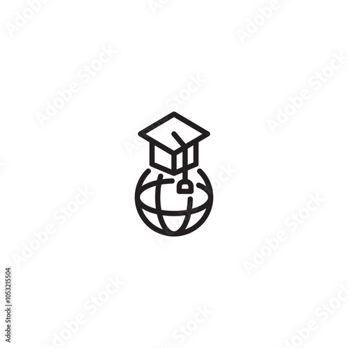 A graduation cap on top of a globe, symbolizing global education, international studies, or online learning opportunities. Editable icon.