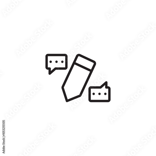 An icon representing content creation, social media engagement, or online communication. The pencil and speech bubbles symbolize the process of creating and sharing content online. Editable icon.