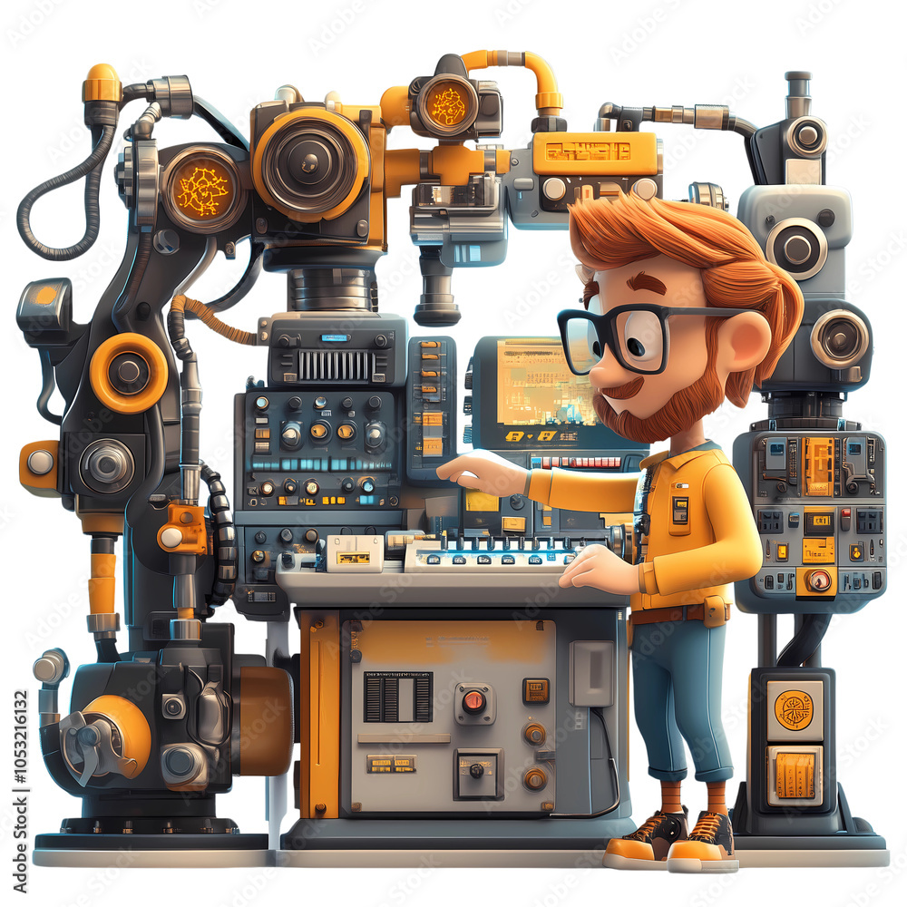 Fototapeta premium Engineer Operating High-Tech Robotics Console