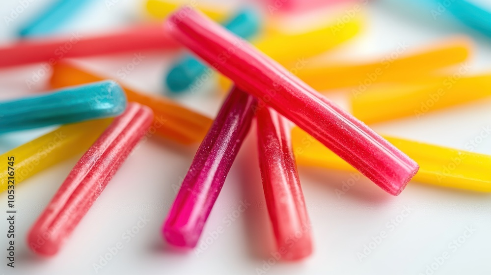 Colorful Gummy Candy Sticks on a White Background Colorful Gummy Candy Sticks on a White Background