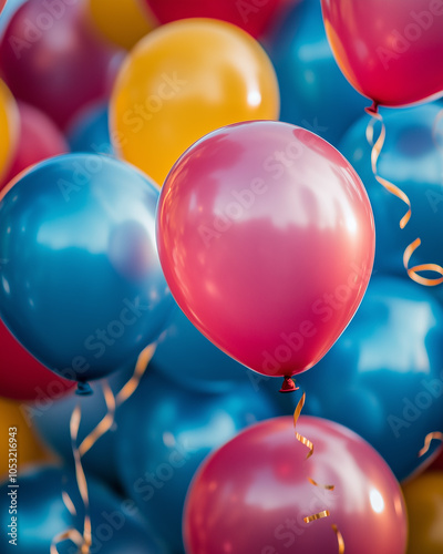 A cheerful scene filled with vivid balloons, representing the essence of celebration and joy. great for greeting cards or party invitations. photo