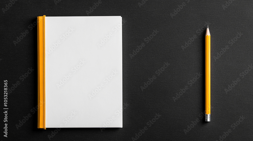 Blank Notebook and Pencil on Black Background Blank Notebook and Pencil on Black Background