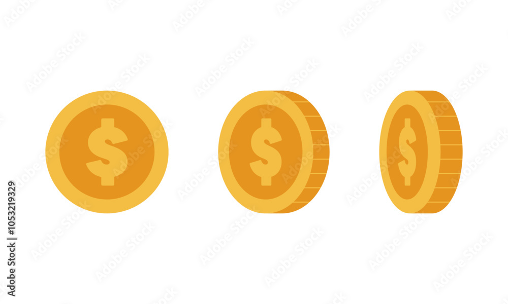 Dollar Coin in Different Rotations for Financial and Economic Concepts Vector Illustration Dollar Coin in Different Rotations for Financial and Economic Concepts Vector Illustration