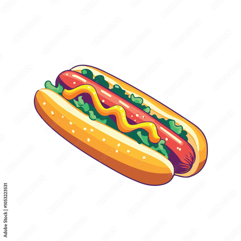 Hot dog icon, simple flat design illustration with an isometric perspective Hot dog icon, simple flat design illustration with an isometric perspective