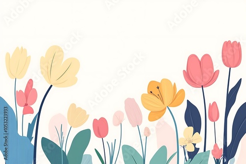 Colorful Floral Border: A vibrant and cheerful illustration of a floral border with a variety of flowers in pastel colors. Perfect for adding a touch of spring to your designs. 