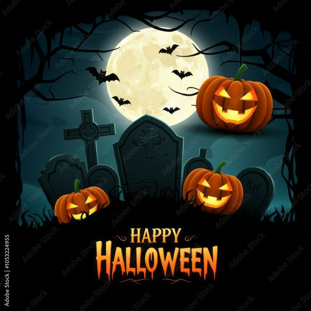 Fototapeta premium Happy Halloween Poster Spooky Halloween Design with Text.
