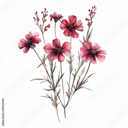 cosmos flowers, floral bouquet, wild flowers isolated on white 