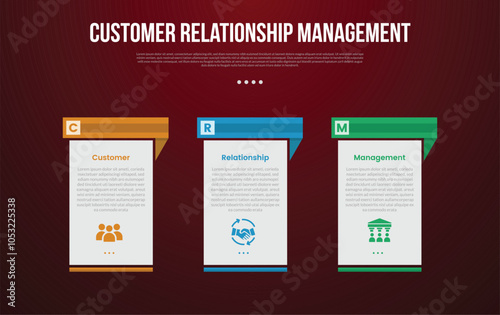 CRM infographic template with creative table with separated header with dark background style with 3 point for slide presentation photo