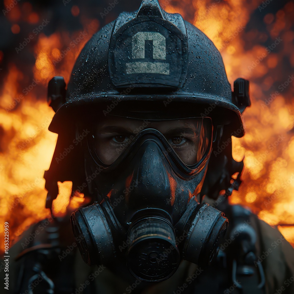 Brave resilience a firefighter in action against a fiery backdrop Brave resilience a firefighter in action against a fiery backdrop