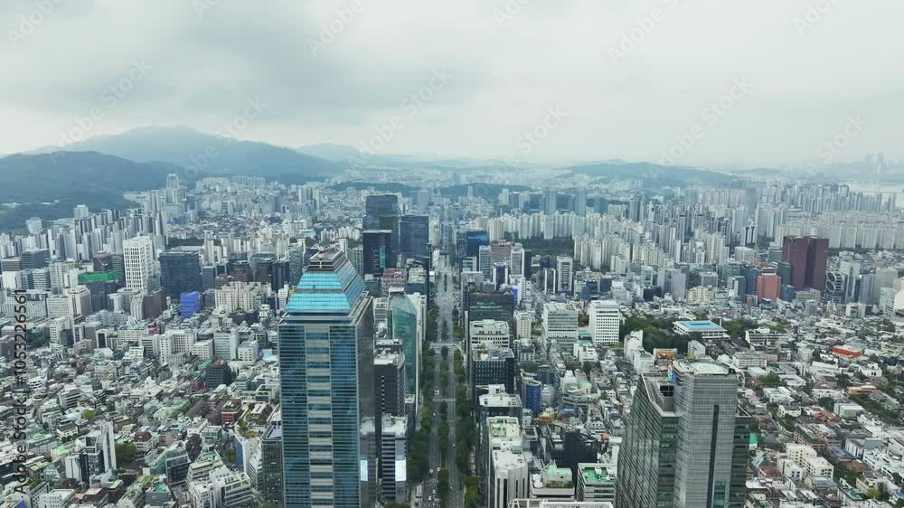 Drone View of Seoul city in South Korea, Gangnam financial district, Autumn 60fps Drone View of Seoul city in South Korea, Gangnam financial district, Autumn 60fps