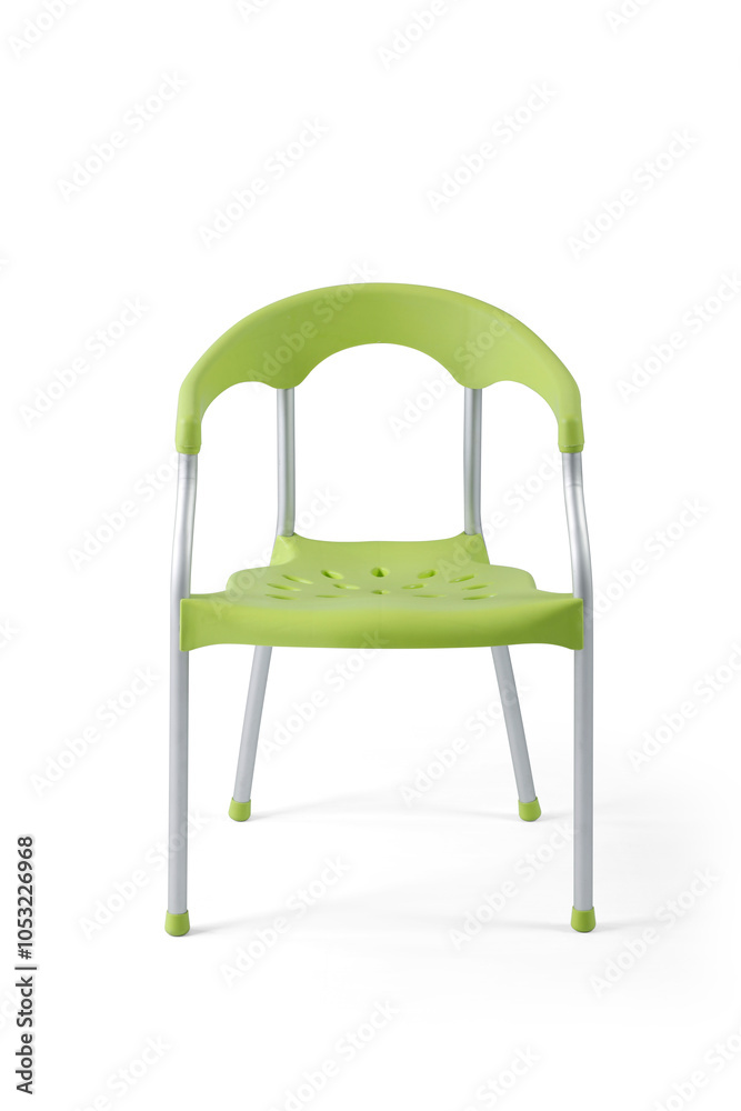 plastic chair metal leg isolated on white background .front view plastic chair metal leg isolated on white background .front view