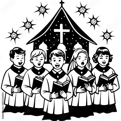 Christmas Choir in Front of Church 