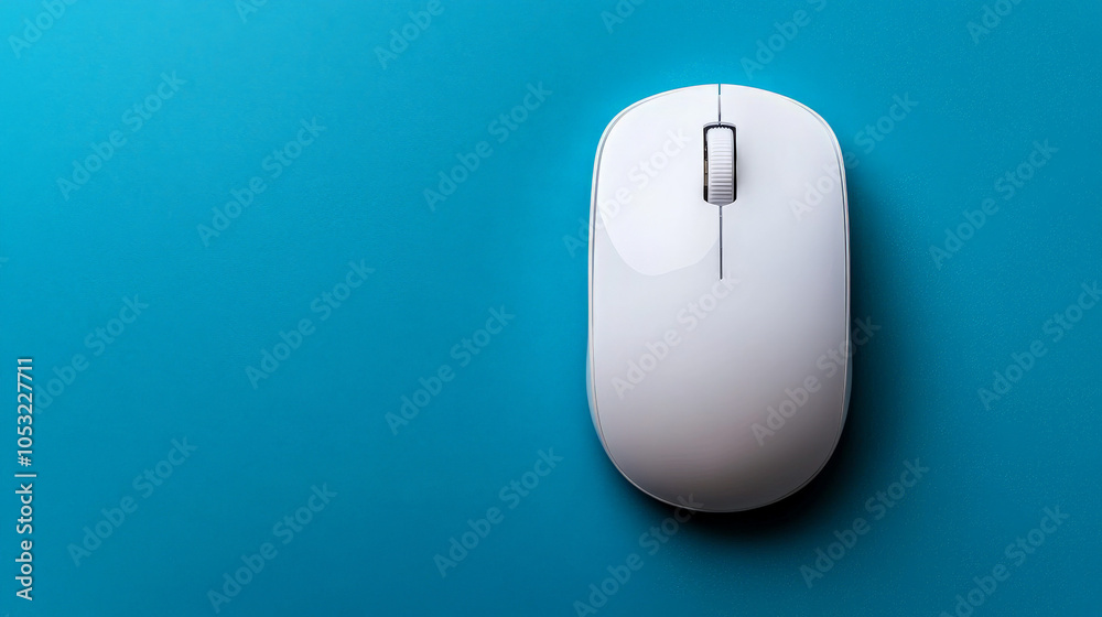 White Wireless Mouse on Blue Background White Wireless Mouse on Blue Background