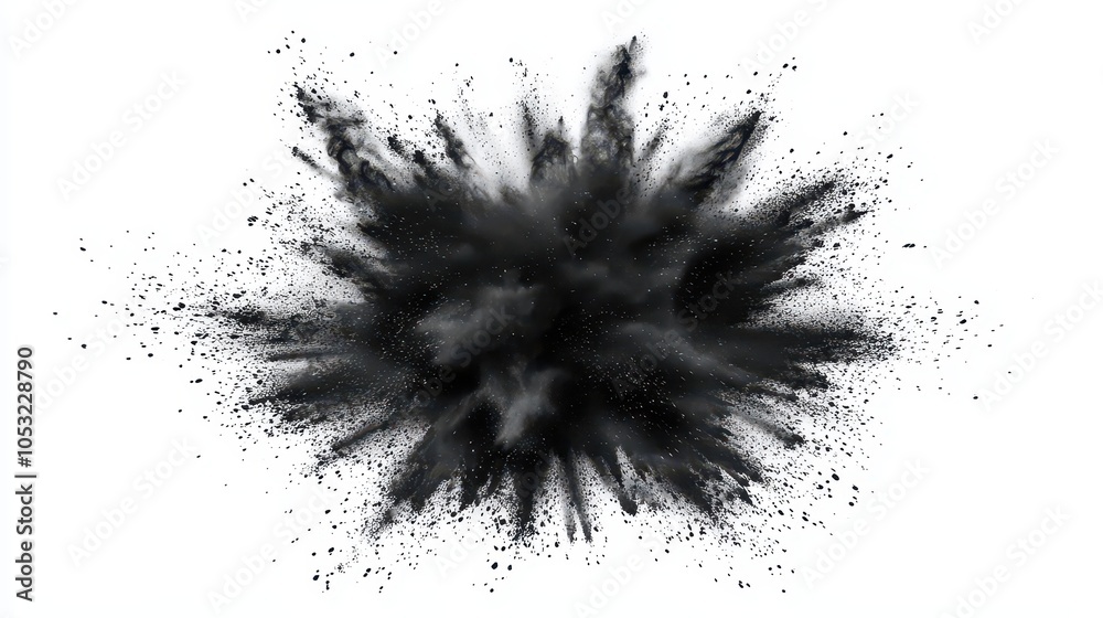 Dynamic explosion of ink particles against a white background Dynamic explosion of ink particles against a white background