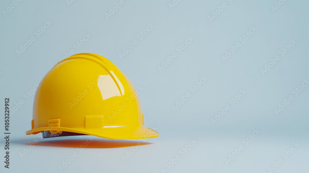 Safety First: Yellow Hard Hat on Light Blue Background 