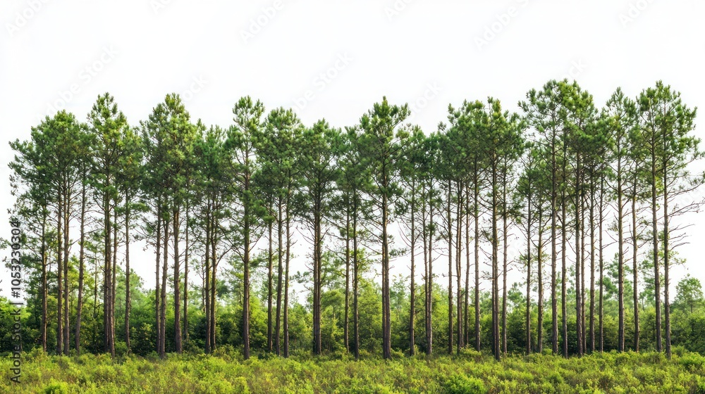 Fototapeta premium Green trees in the forest isolated on white background