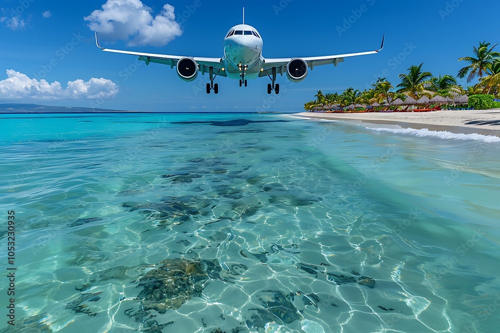 Naklejka premium Airplane Journey to Exotic Destinations – Captivating Travel Scenes and Dreamy Adventures 