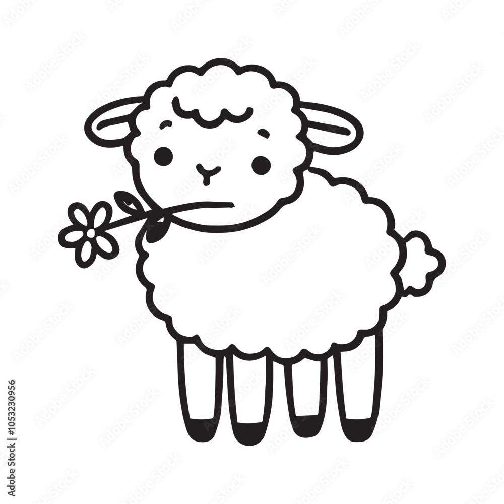 Fototapeta premium Cute Baby Sheep Outline Clipart Design - Sheep vector illustration in black and white 