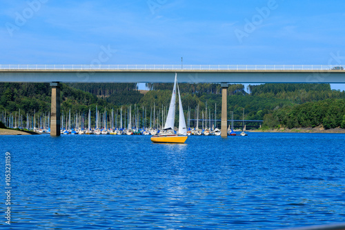 Segelboot vor der Talbrücke Sondern am Biggesee photo