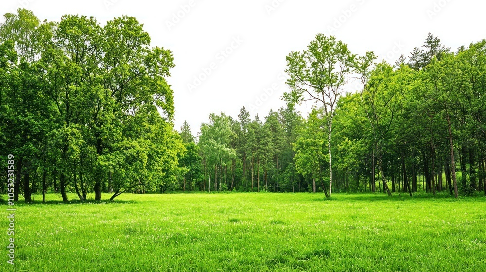 Green trees in the forest isolated on white background Green trees in the forest isolated on white background