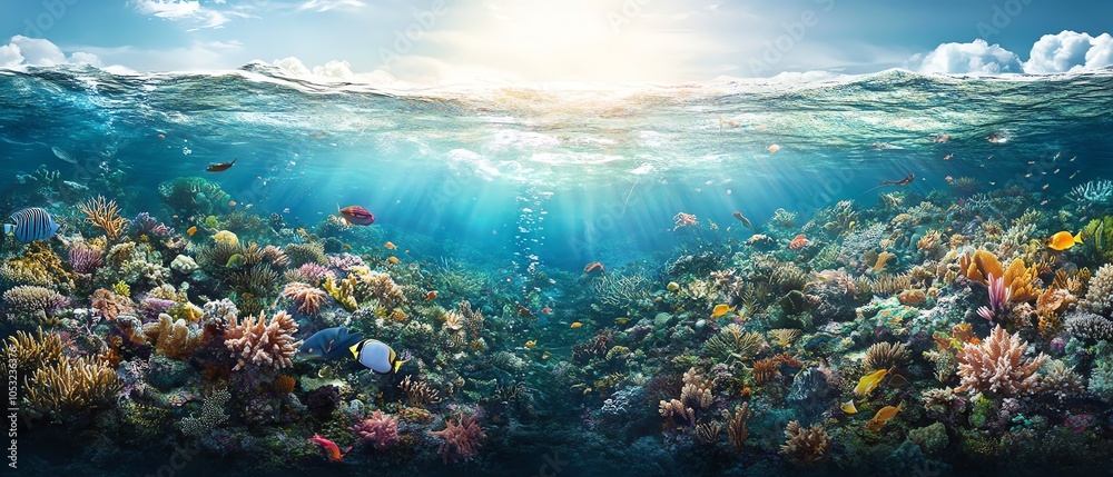 Vibrant coral reef under clear blue water Vibrant coral reef under clear blue water