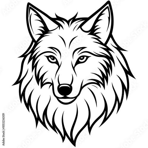 Design a fierce wolf head in profile with intricate fur texture and intense eyes in a monochrome style