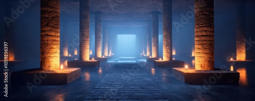 Visualization of an ancient crypt deep underground, with flickering torches casting shadows on the stone walls, Creepy crypt, Gothic and mysterious