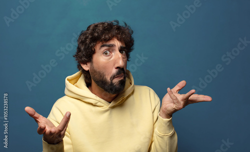 Photos feeling clueless and confused, having no idea, absolutely puzzled with a dumb or