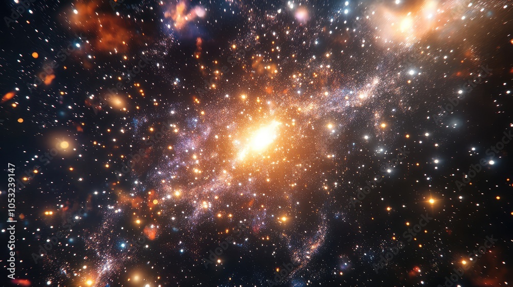 A detailed illustration of a dwarf galaxy, with its bright core and scattered star formations illuminated by cosmic light A detailed illustration of a dwarf galaxy, with its bright core and scattered star formations illuminated by cosmic light
