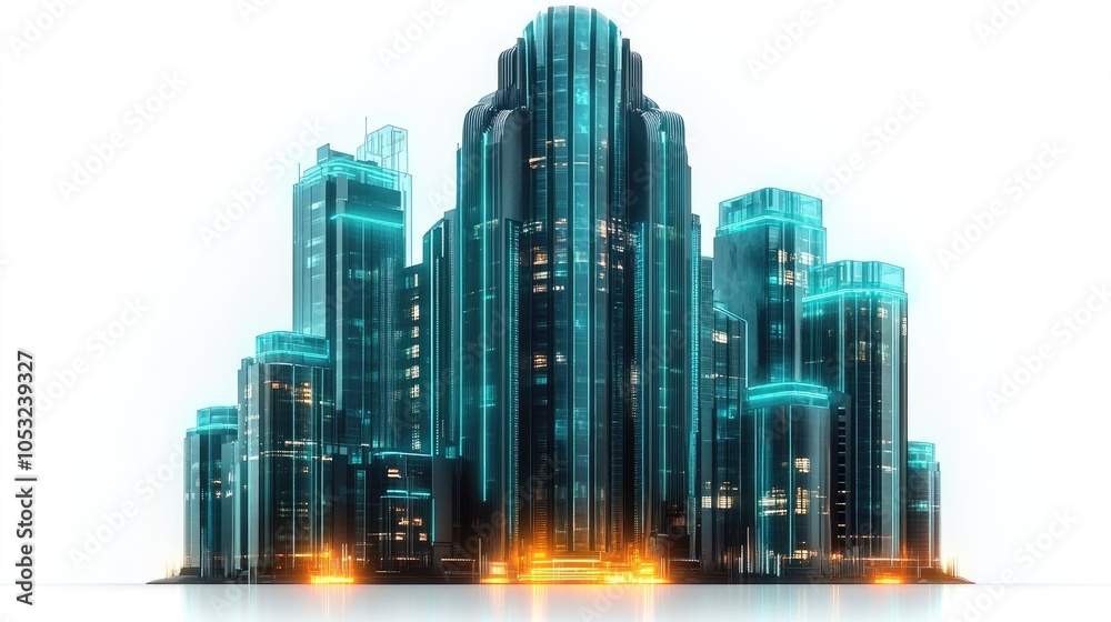 Futuristic cityscape with glowing blue and orange lights.