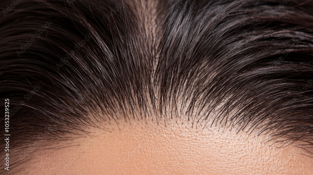 Obraz premium closeup of an oily scalp with greasy roots, showcasing benefits of clarifying shampoos and oil control treatments.