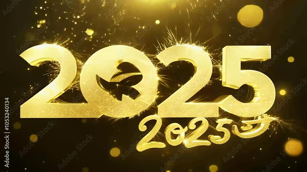 stunning display golden particles sparkles reminiscent Christmas 2025 glitters creating glowing dust trail logo reveals intros mesmerizing 3D animation olated black background particle gold