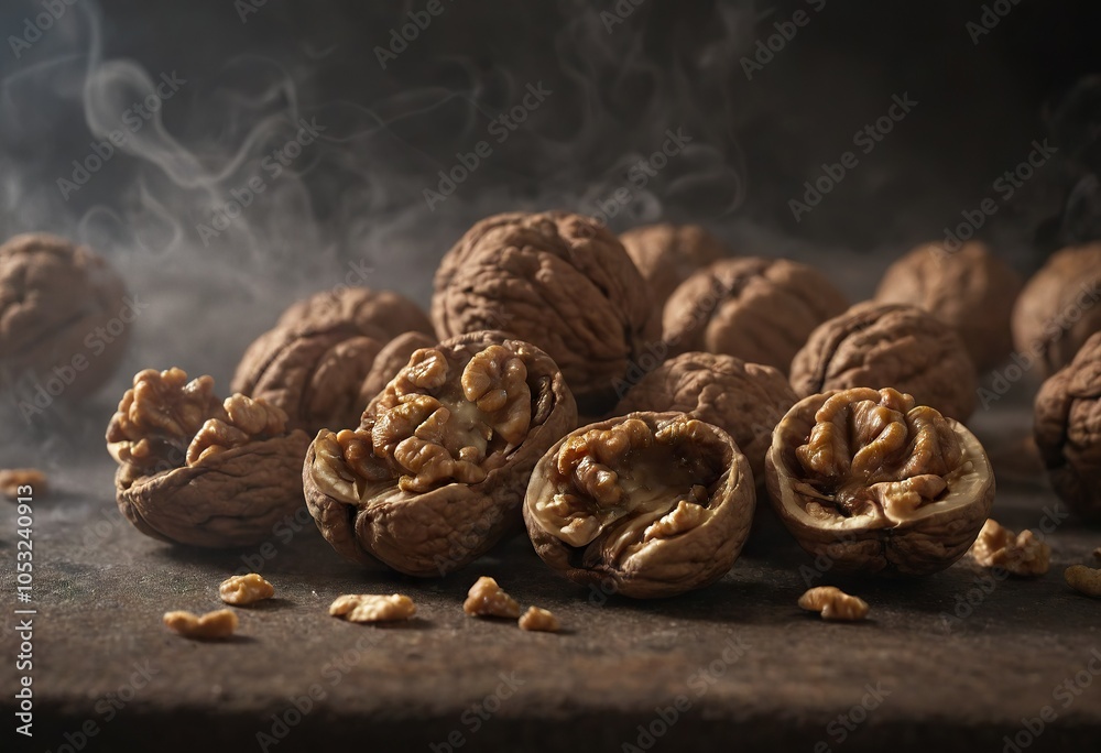 Obraz premium roasted walnuts in scarlet shell on black background. Generative AI
