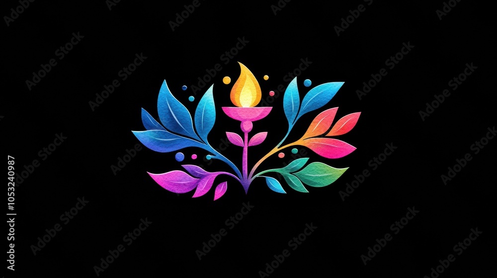 Fototapeta premium Vibrant Floral Design with Candle on Black Background