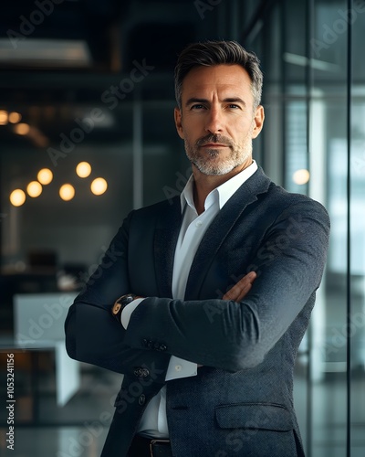 Professional portrait of a male executive in a modern workspace