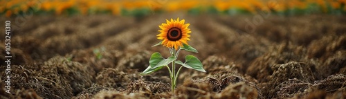 A single sunflower in a field of weeds, standing tall and vibrant, capturing courage and beauty amidst adversity