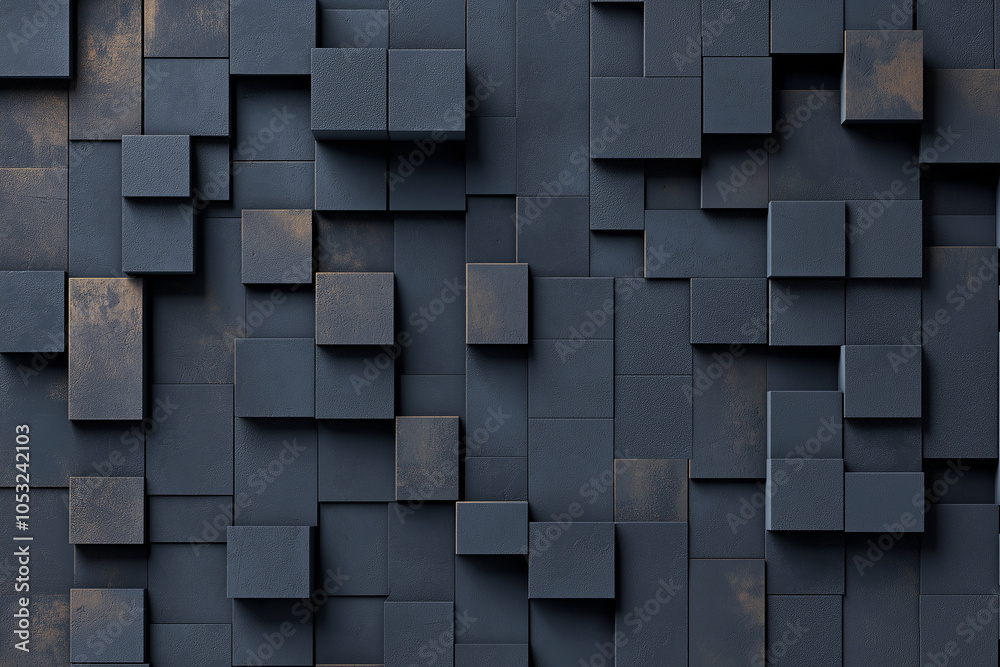 Dark geometric blocks creating a three-dimensional abstract art pattern Dark geometric blocks creating a three-dimensional abstract art pattern