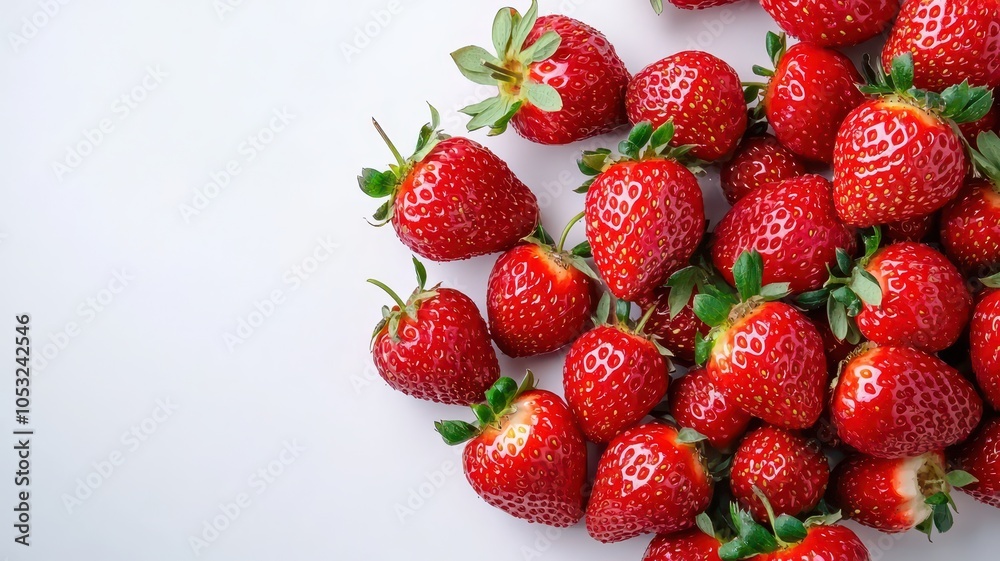 Bowl of fresh strawberries on a white surface, inviting open space for text below in a minimalist style. Bowl of fresh strawberries on a white surface, inviting open space for text below in a minimalist style.