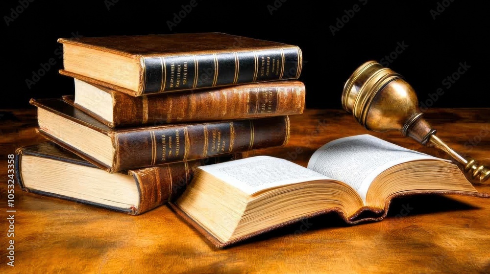 Classic Law Books and Gavel on a Wooden Table Classic Law Books and Gavel on a Wooden Table